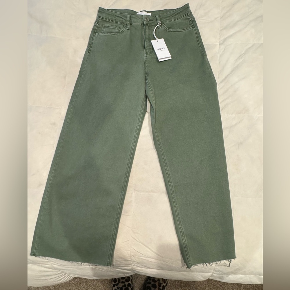 Vervent Blue Boutique Stylish Olive Wide-Leg crop jeans